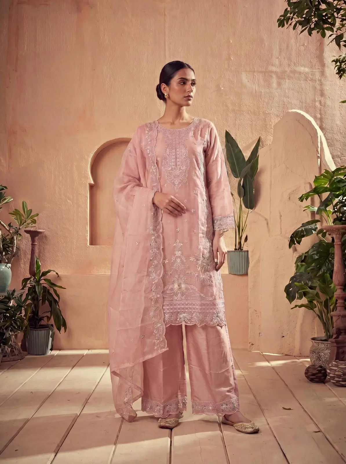 Organza Silk with heavy Embroidery work + Sequence work  kurta set